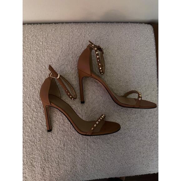 STUART WEITZMAN Size 7 Brown Cognac Whatastud Nudist Heels Sandals Shoes 7 - Picture 9 of 10